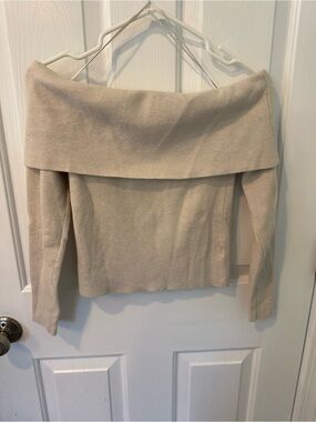 LOFT Off-the-Shoulder Cream Knit Sweater